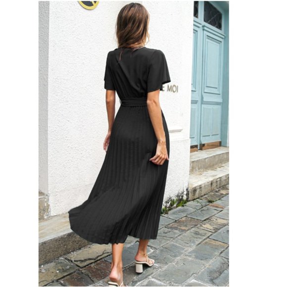 Flutter Sleeve Belted Surplice Midi Dress - Picture 9 of 9